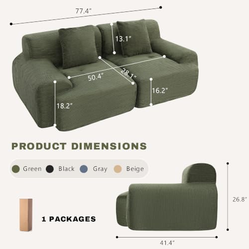 Image of Loveseat Modular Sectional Sofa, Modern 2 Seat Couch with Deep Seat