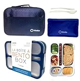 Bento-Box with Bag and Ice Pack Set. Lunch Boxes Snack Containers for Kids Boys Girls Adults. 6 Compartments, Leakproof Portion Container Boxes Insulated Bags for School Lunches, BPA Free (Navy Blue)