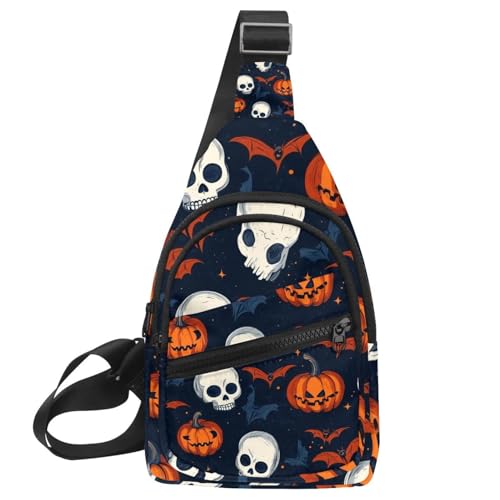 Sac de poitrine crânes et citrouilles multicolore pour homme et femme de 30x18x4cm