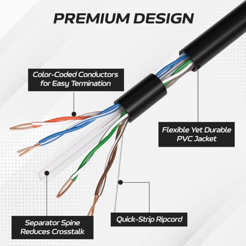 Cable Ethernet Cat6 CMR 1000ft RJ45 UTP Negro miniatura 3