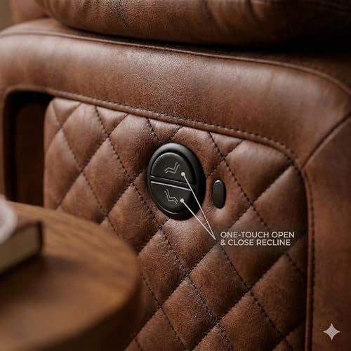 Image of Cable Crafts Deluxe Quilted Recliner in Brown Leatherette for Home Living Room Comfortable Seating