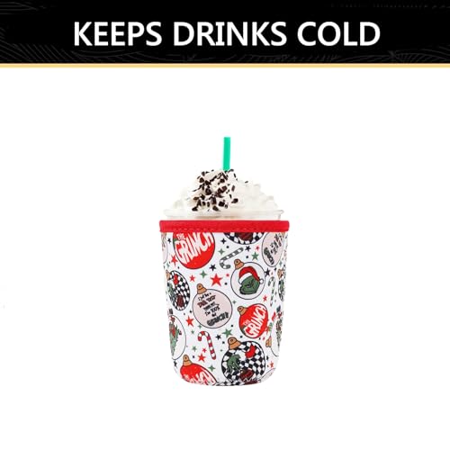 YR Reusable Neoprene Insulator Sleeve for Iced Coffee Cups, 3 Pack Coffee Coolies sleeves for Iced & Hot Drinks, Cold Beverage Cooler Compatible with Starbucks Dunkin Coffee and More (Merry Christmas) - Thumbnail 4