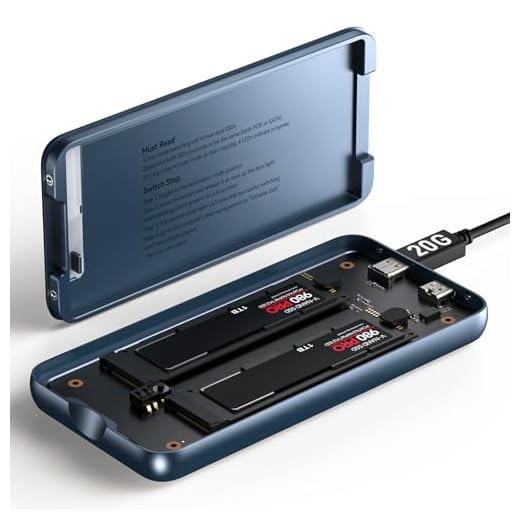 Dual Bay Raid SSD Enclosure: 2280 M2 Hard Drive Enclosure with Clone Mode & Raid 0/1 & JBOD Mode, 20Gbps Compatible to PCIe NVMe Harddrive Cloning HDD, Offline Duplicator