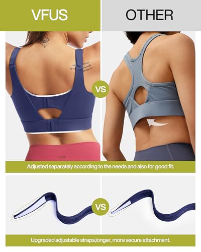 Image of High Impact Sports Bras for Women Adjustable Zip Front Full Coverage and Lift Padded Compression Bra (Large, Navy New)