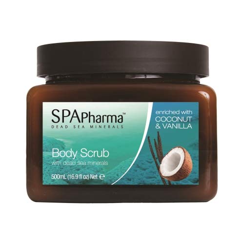 SpaPharma Oasis Body Scrub with Coconut and Vanilla enriched with Dead Sea Minerals 16.9 fl. Oz.