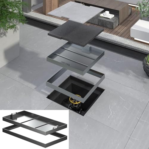 Cubierta cuadrada invisible con 2 asas, cubierta de tanque séptico duradera para patio, 30 cm, 80 cm de longitud, 60 x 60 x 5 cm, solución resistente de acceso al aire libre