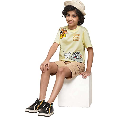Image of Kidsville Tom & Jerry Printed Regular Fit Yellow Cotton Boy's T-Shirt