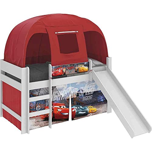 Cama com Escorregador Barraca Led Carros Original Disney Pura Magia Branco/vermelho