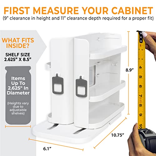 Cabinet Caddy Snap! (White | Pull & Rotate Spice Rack Organizer| 3 Snap-In Shelves Adjust For 5 Levels Of Storage | Magnetic Modular Design | Non-Skid Base | 8.9”H X 6.1”W X 10.8”D #TOP4
