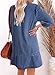 Dokotoo Denim Dress for Women Casual Babydoll Summer Dresses for Women 2025 Cute Polo Neck 3/4 Long Sleeve Womens Fashion Fall Mini Jean Dress Real Teal X-Large