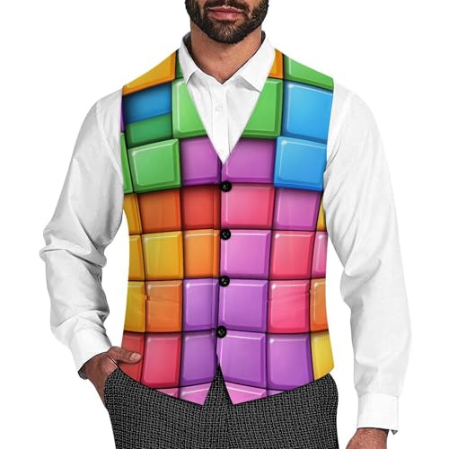 Colorful Brick Suit Vest for Men Waistcoat Dressy V Neck Button Down Sleeveless Business Jacket Coat