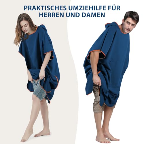 KUOGAS Badeponcho Damen& Herren,Poncho Handtuch, Mikrofaser-Surf Poncho, Badeponcho Handtuch, aus Mikrofaser auch als Umkleidehilfe Strand (Dunkelblau, L)