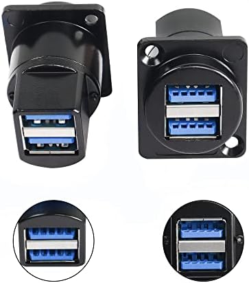 QIANRENON Dual USB 3.0 D Panel Solderless Connector, USB 3.0 Female to Female Coupler Socket Panel Mount Pass Through AdapterFixed Panel Front and Rear Straight USB Extender