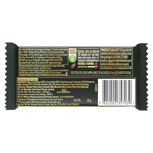 Image of Cadbury Bournville Cranberry 50% Dark Chocolate Bar, 30 g