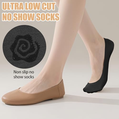 No Show Socks Women 6 Pairs Nylon Non-Slip Thin Liner Socks Invisible Hidden Socking for Flats Ultra Low Cut Nylon Thin Sock for Flat Invisible Non-Slip Liner Footies4