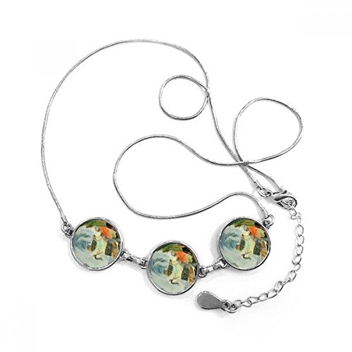 Collier grue blanche chinoise antique médaillon rond illustré et chaîne élégante