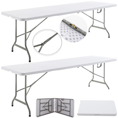 Image of BTEXPERT Set of 2, 96 inch Long 8-Foot White Plastic Folding Table Portable 30 inch Wide, 29 inch High, Indoor Outdoor Events Banquet Dining Party Patio
