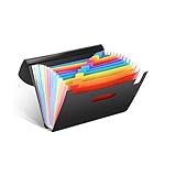 Carpeta A4 de 12 Compartimentos, Carpeta Clasificadora de Acordeon, Carpeta Clasificadora de Documentos, Carpeta de Acordeón con Etiquetas Multicolores para Clasificación
