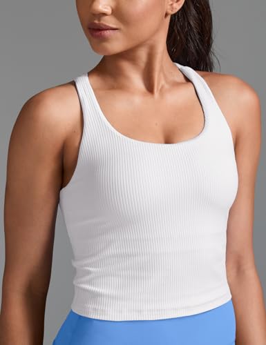 Image of HeyNuts Zeal Bras Longline Ribbed Medium Support Sports Bras, Crisscross Back Tank Tops with Removable Pads A-D Cups