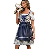 Populus Oktoberfest Outfits Women German Dirndl Dress Traditional Bavarian October Festival Costume Blue