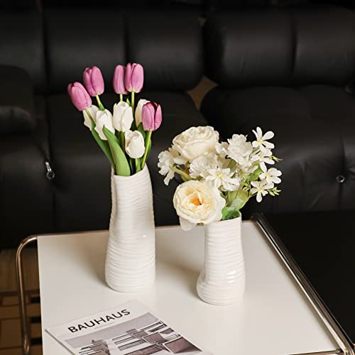 Nihow Ceramic Vase For Home Decor: 11 Inch Farmhouse Flower Vase For Living Room/Bathroom/Mantle/Shelf/Fireplace - Modern White Table Centerpieces For Wedding/Christmas/Parties - 1 Pc #TOP6