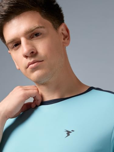 Image of TECHNOSPORT Men's Slim Fit Color Block T-Shirt, Technocool Quick Dry Anti-Microbial Short Sleeve Sports Tee for Gym, Running, Training & Everyday Wear