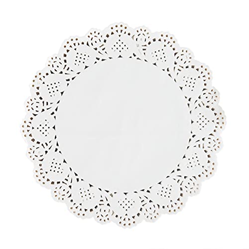 Ainmto Lot de 100 Napperon Papier Rond, Dentelle Blanc du Papier Napperon(14 cm) pour La Décoration de Table de Fête et de Mariage