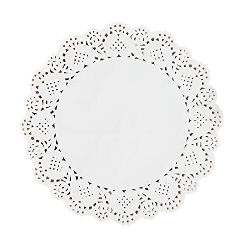Ainmto Lot de 100 Napperon Papier Rond, Dentelle Blanc du Papier Napperon(11,5 cm) pour La Décoration de Table de Fête et de Mariage