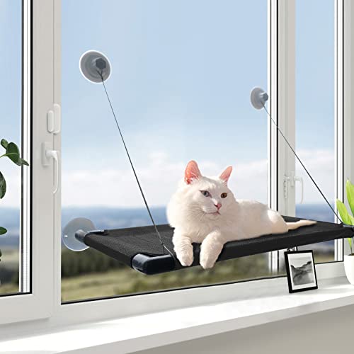 Barra de asiento para gatos grandes - Hamaca para ventana colgante para gatos domésticos - Listón para alféizar de ventana - Asiento de ventana con ventosa para ventana para gatos grandes Cover