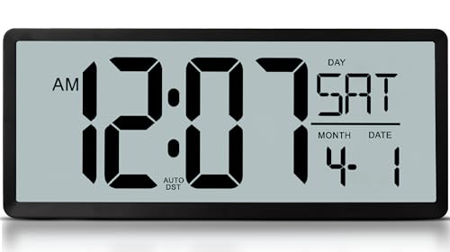 Active Living Oversized High Defintion Digital LCD Dynamic Wall Clock 14.5 x 5.9 inches, Battery Operated, Easy to Read, Auto DST, Large Display