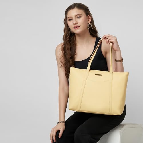 Image of Caprese Jimny 14 Inch Laptop Compatible Large Tote Bag for Women | Stylish, Durable, and Spacious with Multiple Compartments, Back Zipper Pocket for Work, Travel, and Everyday Use