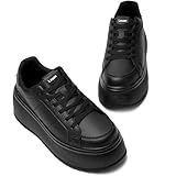 Lxuan Women's Thick-Soled Fashion Sports Shoes Classic Wedge Casual Lightweight Low-top Walking Shoes（Black，8）