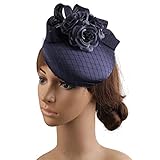 1.100% nuovo e alto Cappelli da sposa da chiesa per le donne Fascinators classico bianco con blu navy abito da sposa da donna ippica Festival Cap blu navy taglia unica