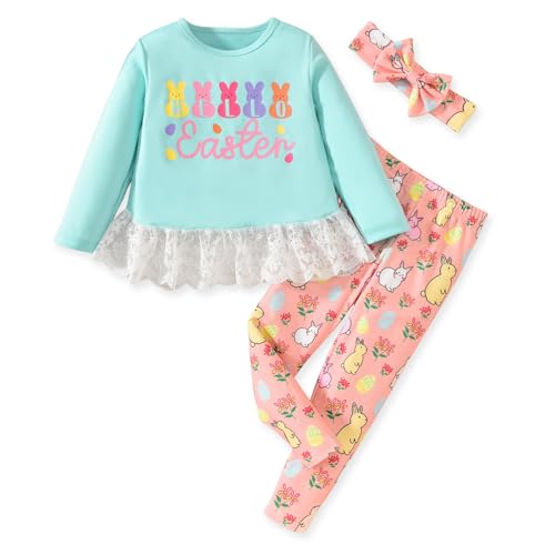 Image of HIHA Toddler Little Girls St.Patrick's Day Outfit Love Letter Print Dress Tops Pants Set