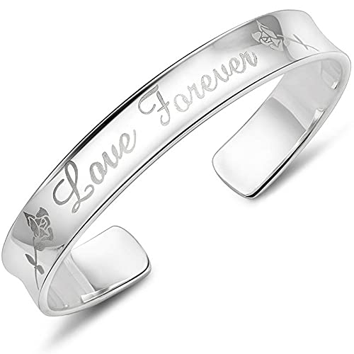 Pulsera de plata esterlina tallada a mano brazalete rosa ajustable