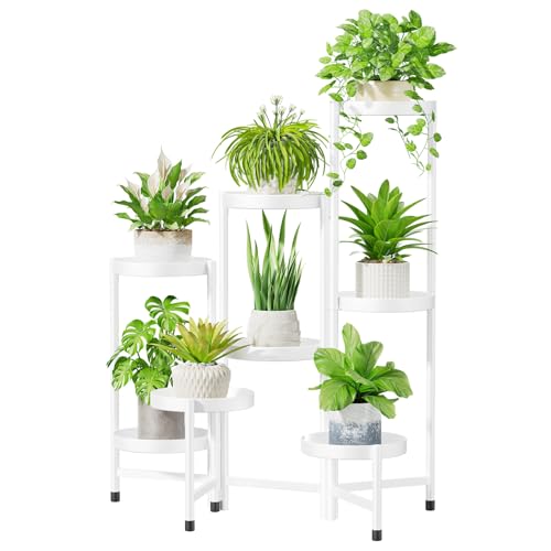 LASZOLA 8 Tier Metal Plant Stand Indoor Outdoor, Foldable Corner Tall Plant Stand for Multiple Plants, Tiered Plant Shelf Display Rack Flower Pot Holder for Patio Living Room Garden Balcony, White