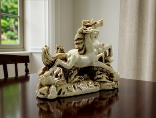Image of INARA Creation Resin Two Running Victory Horses Statue (Size Small -13cm) (Brown)