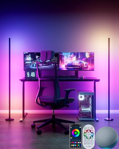 Corner Floor Lamp 2 Packs, Compatible with Alexa & Google Home, Smart RGB LED Corner Lamp with Music Sync 16M Colors 68+ Scene, APP and Remote Control, Ambient Lighting for Bedroom Living Gaming Room
