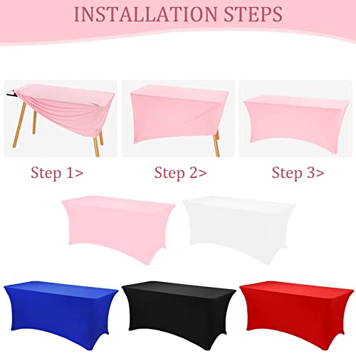 Image of 8 Pack 6FT Spandex Table Covers Washable Wrinkle Resistant Fitted Rectangle Tablecloth for Folding Table Wedding Party Birthday Banquet Bar Events(Pink)