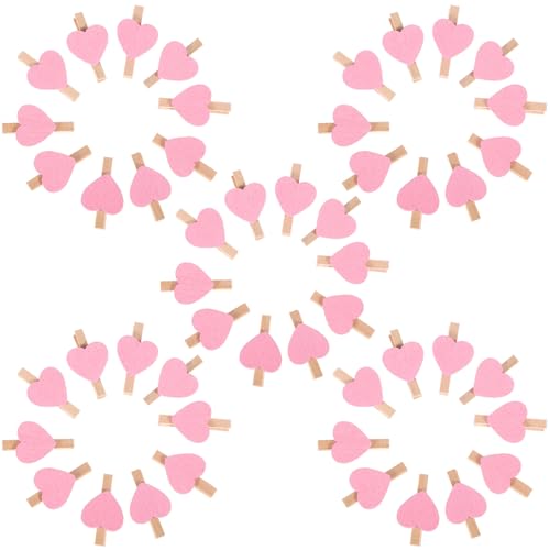 DOITOOL Love Photo Clip 50pcs Photo Wood Clip Heart Minis for Hanging Pictures Hearts