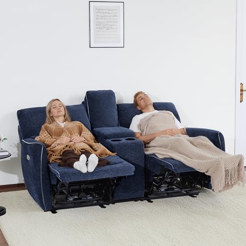 Image of MCombo 75 in Wall Hugger Loveseat with Console, RV Sofa 6926 (Blue)
