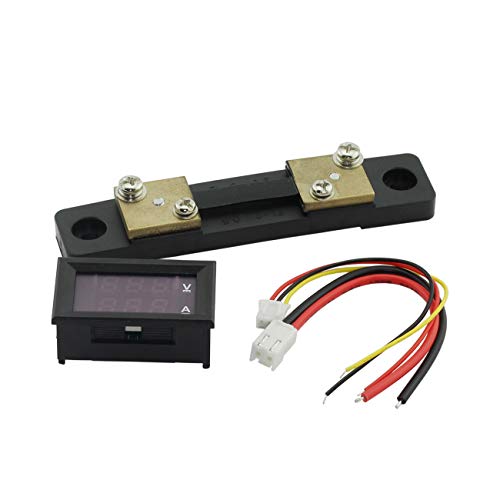 ZRM&E 0.28 Inch Mini Digital Voltmeter Ammeter DC 0-100V 50A Red Blue Dual LED Display Panel Amp Volt Current Meter 2 In 1 Tester with Current Shunt