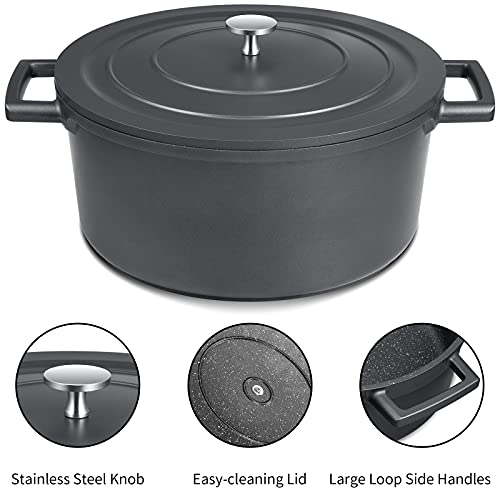 Foto von Bratentopf 28 cm, Schmortopf mit Deckel, Kochtopf Induktion, Fleischtopf für alle Herdarten, Topf aus Aluminium, Chemikalienfreie Antihaftbeschichtung, backofengeeignet spülmaschinengeeignet, Schwarz