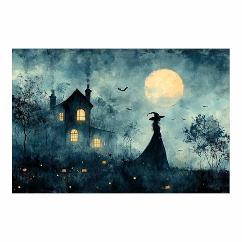 Fond F Halloween Décoration Murale Sorcière Horreur Aquarelle Orange Gris Foncé Toile 70x100cm