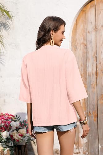 Image of Womens Casual Lightweight Cardigans Open Front 3 /4 Sleeve Cardigan Summer Cover Up(Large, Light Pink)