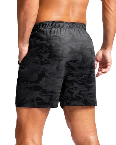 G Gradual Men's Athletic Running Shorts with Zipper Pockets Quick Dry 7"/ 5"/ 9" Workout Gym Shorts for Basketball Hiking(Grey Camo,5XXXL) - 8