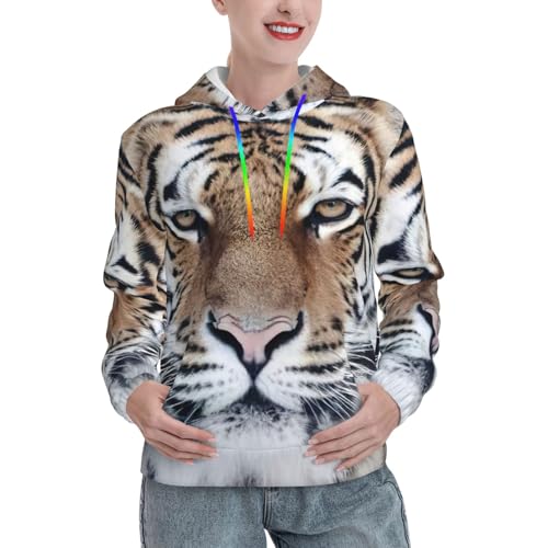 Sweat à capuche imprimé tigre femme avec poche kangourou