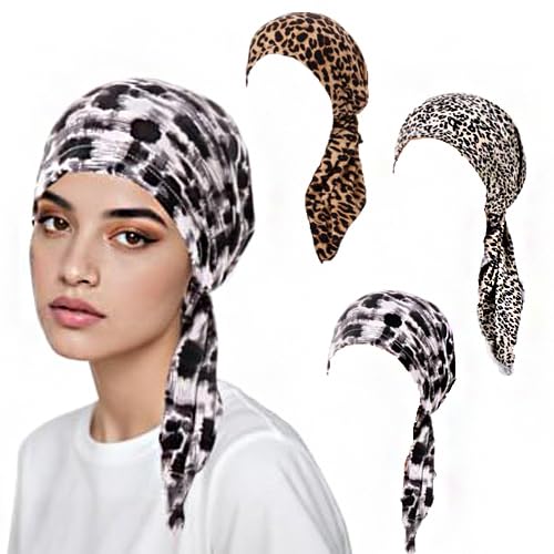 Listado de Pañuelos para la cabeza más recomendados. 49 Scott Edward Turbantes elásticos de 3 Piezas para Mujer diseño de impresión pañuelo para la Cabeza en la Playa para Dormir para el Cabello Gorro con Nudo Africano