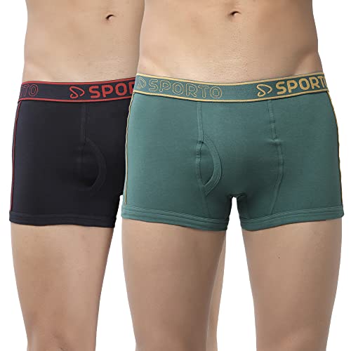 Image of sporto Men's Mid-Rise Super Soft & Comfortable Solid Cotton Square Trunks with No-Fold & No-Pinch Elastic Waistband (Combo Pack)