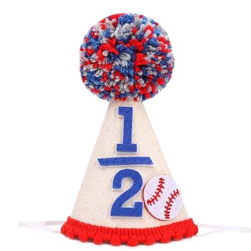 BEADED Baseball 1/2 Birthday Hat - Baseball Half/6 Month Birthday Decorations,Half Way To First Hat,Six Month Little Slugger Party Sign, (1/2) by BEADED - Used condition - US$11.76
